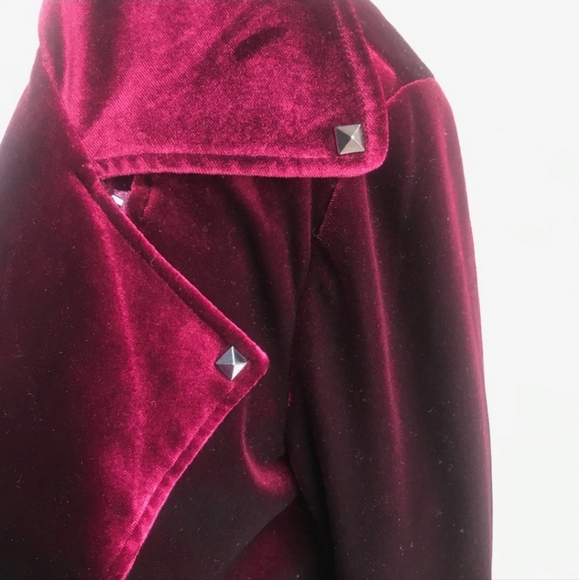 Badgley Mischka Burgundy Velvet Moto Jacket Small - Picture 9 of 12